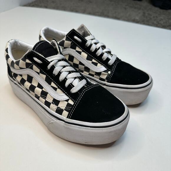Vans Old Skool Black White Checks Platform Sneakers - Picture 2 of 6